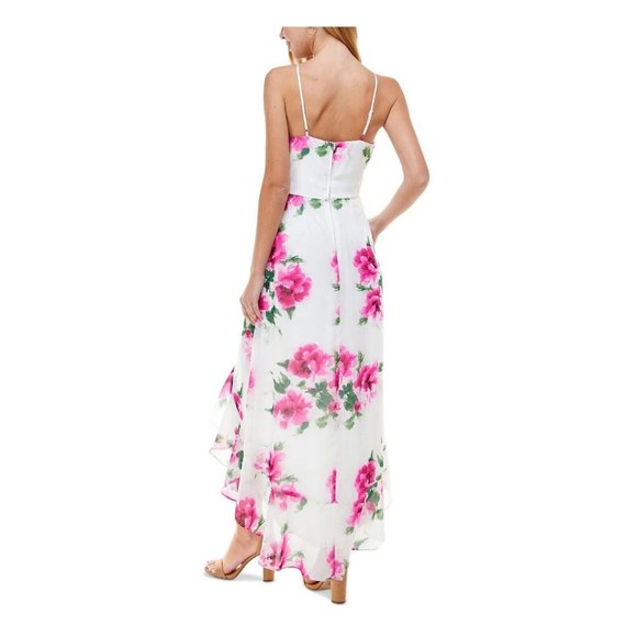 NEW Crystal Doll hi-low cocktail dress juniors size 3 white pink floral ruffle - Picture 2 of 5
